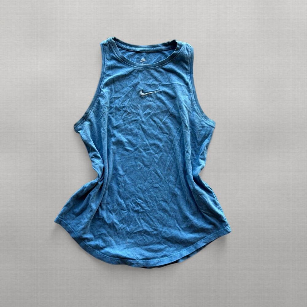 Nike Center Swoosh Tank Top Womens Large Blue Embroidered Y2K Style High Neck